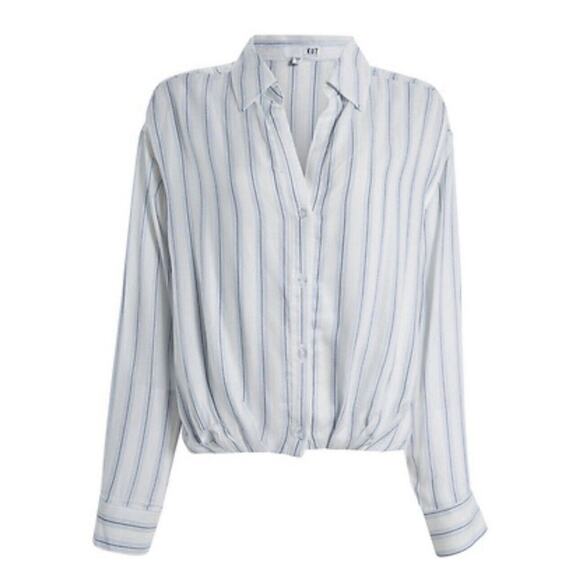 KUT FROM THE KLOTH Womens Blue/White Striped Button Down Shirt Size Small, NEW - Picture 1 of 12
